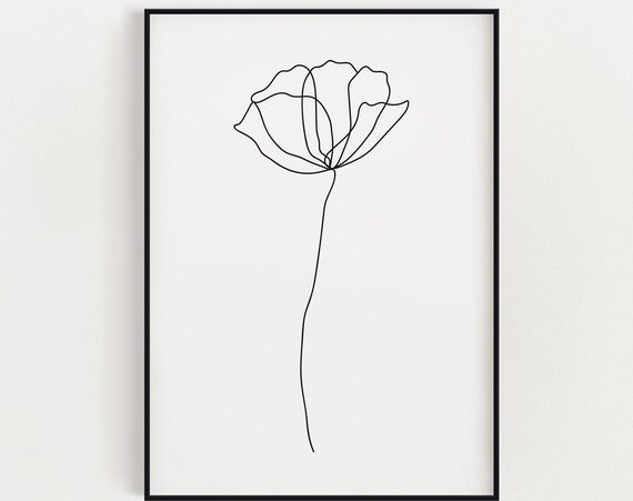 Poppy Line Drawing Wall Art Instant Black And White Abstract