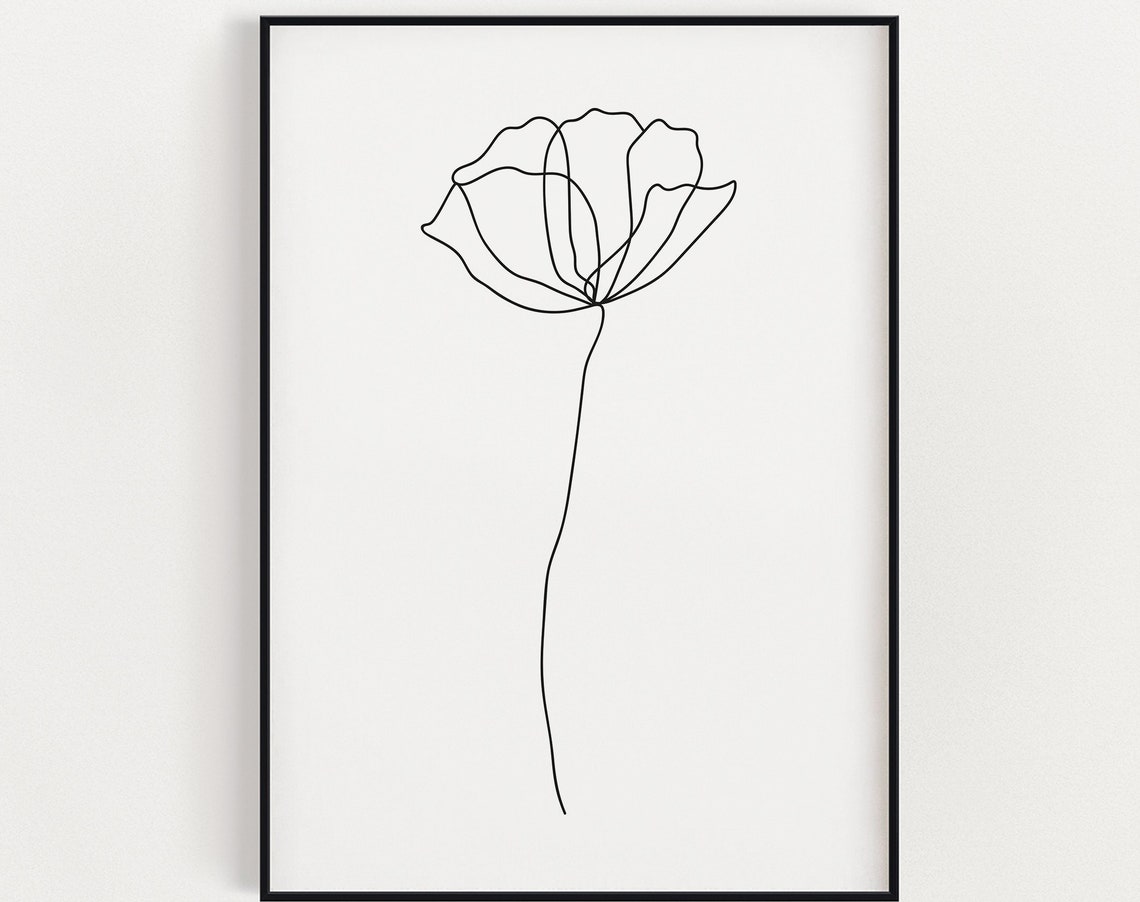 Poppy Line Drawing Wall Art Instant Black And White Abstract