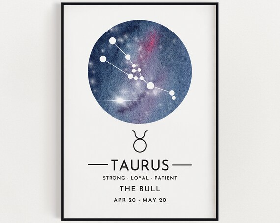 Taurus Star Sign Zodiac Art, Wall Art Print