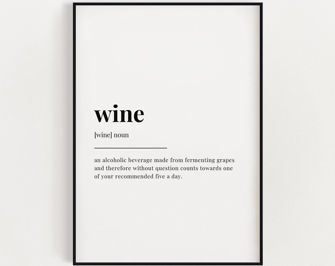 Wine Definition Quote Print, Kitchen Bar Wall Art