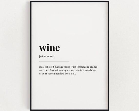 Wine Definition Quote Print, Kitchen Bar Wall Art
