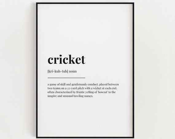 Cricket Definition Art Print, Sports Wall Decor