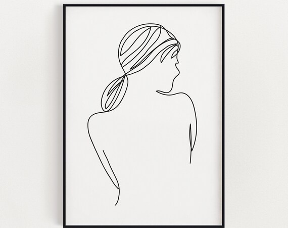 Woman Profile Line Drawing Ponytail Minimalist Feminine Art Print
