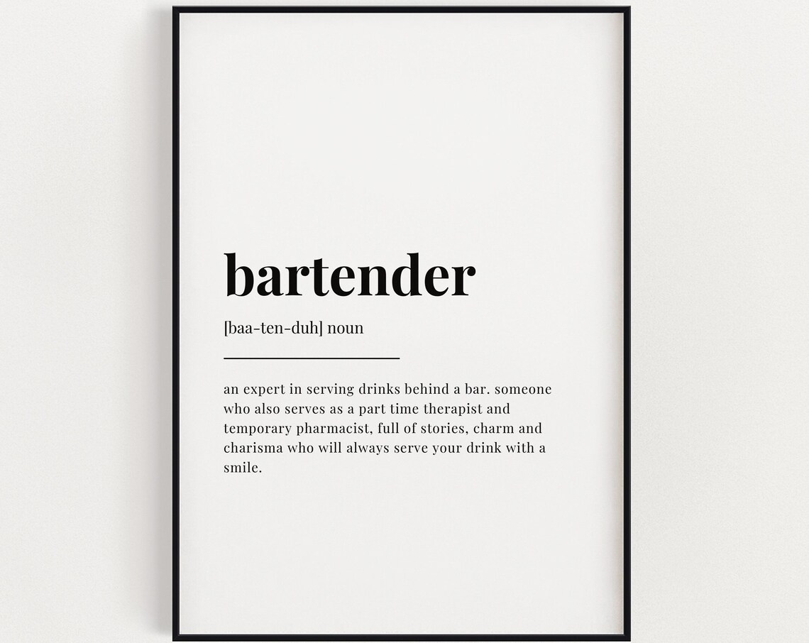 Bartender Definition Typography Wall Art Print