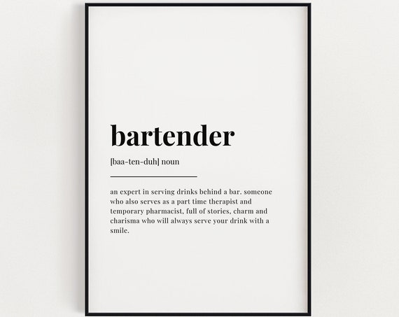 Bartender Definition Typography Wall Art Print