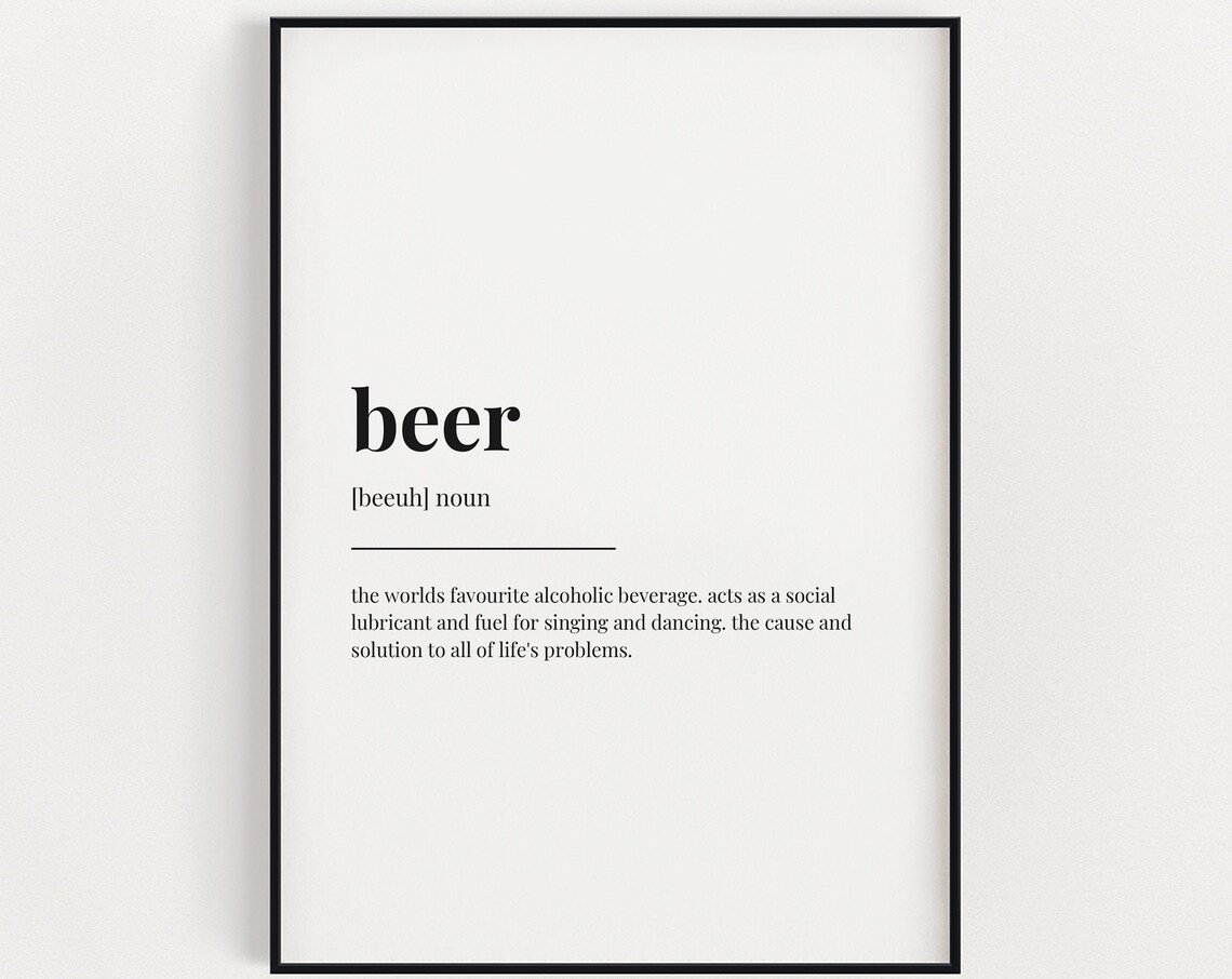 Beer Definition Meaning Funny Bar Dictionary Black White Poster