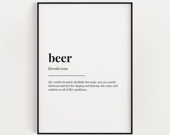 Beer Definition Meaning Funny Bar Dictionary Black White Poster