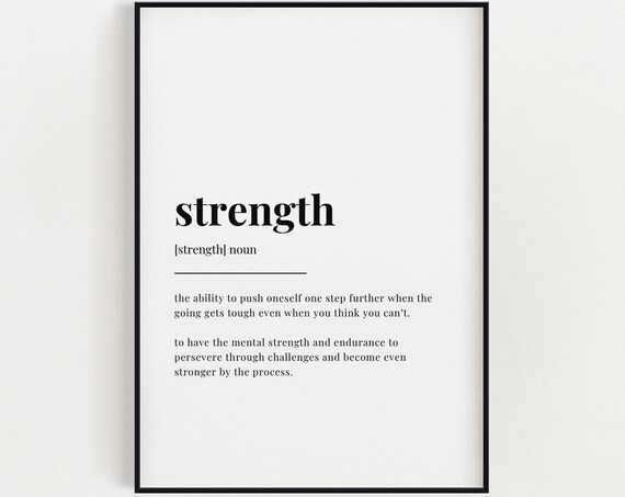 Strength Definition Meaning Minimalist Monochrome Quote Poster