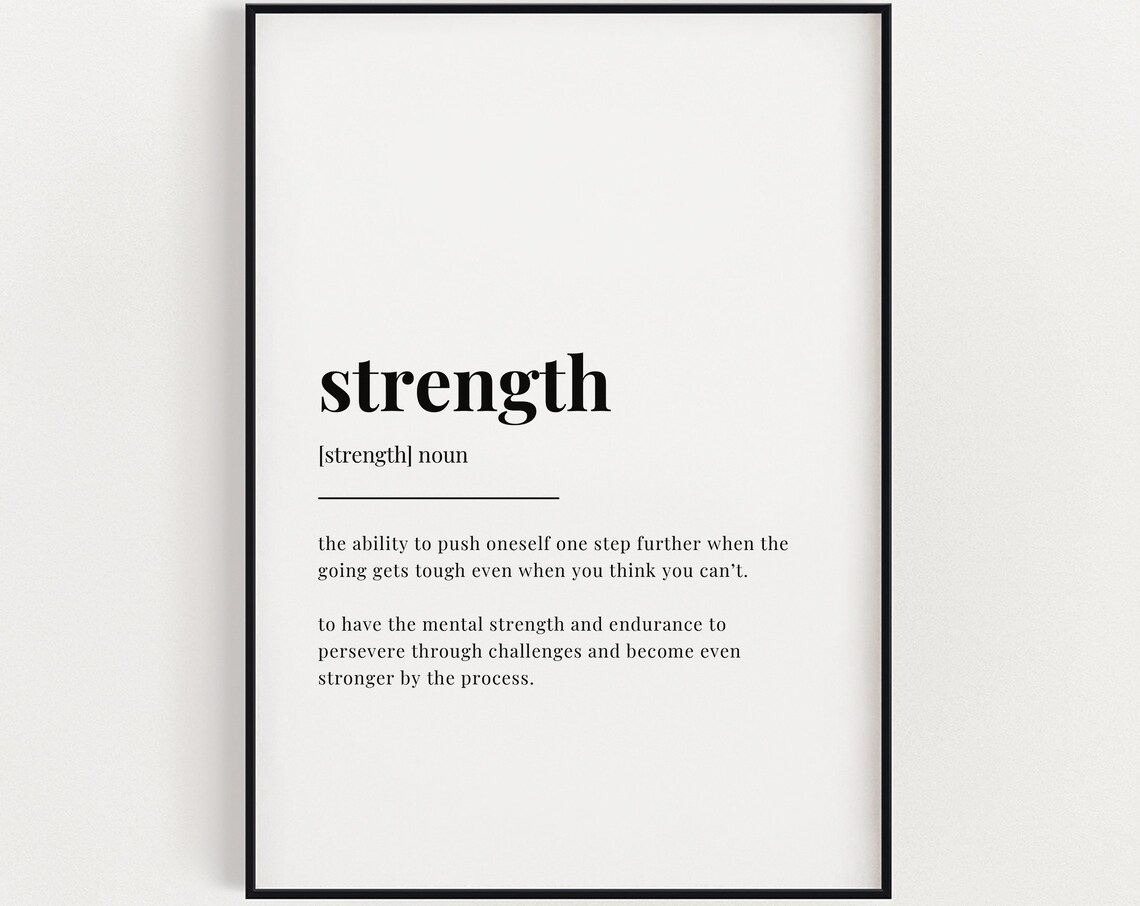 Strength Definition Meaning Minimalist Monochrome Quote Poster