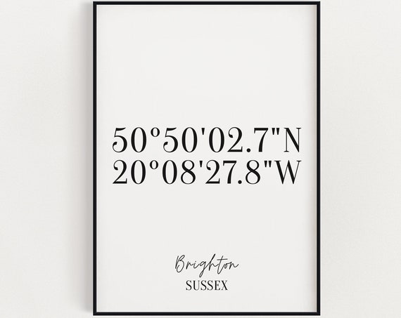 Custom Coordinates Print, Latitude Longitude Map Art