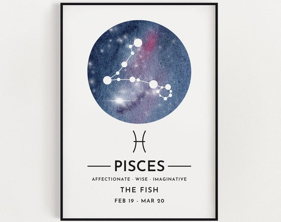 Pisces Star Sign Zodiac Poster Print, Birthday Gift