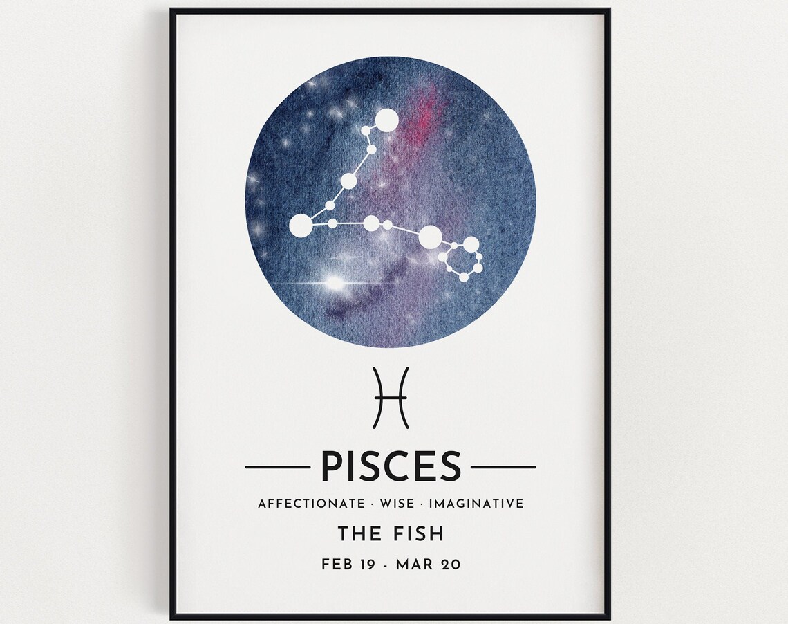 Pisces Star Sign Zodiac Poster Print, Birthday Gift