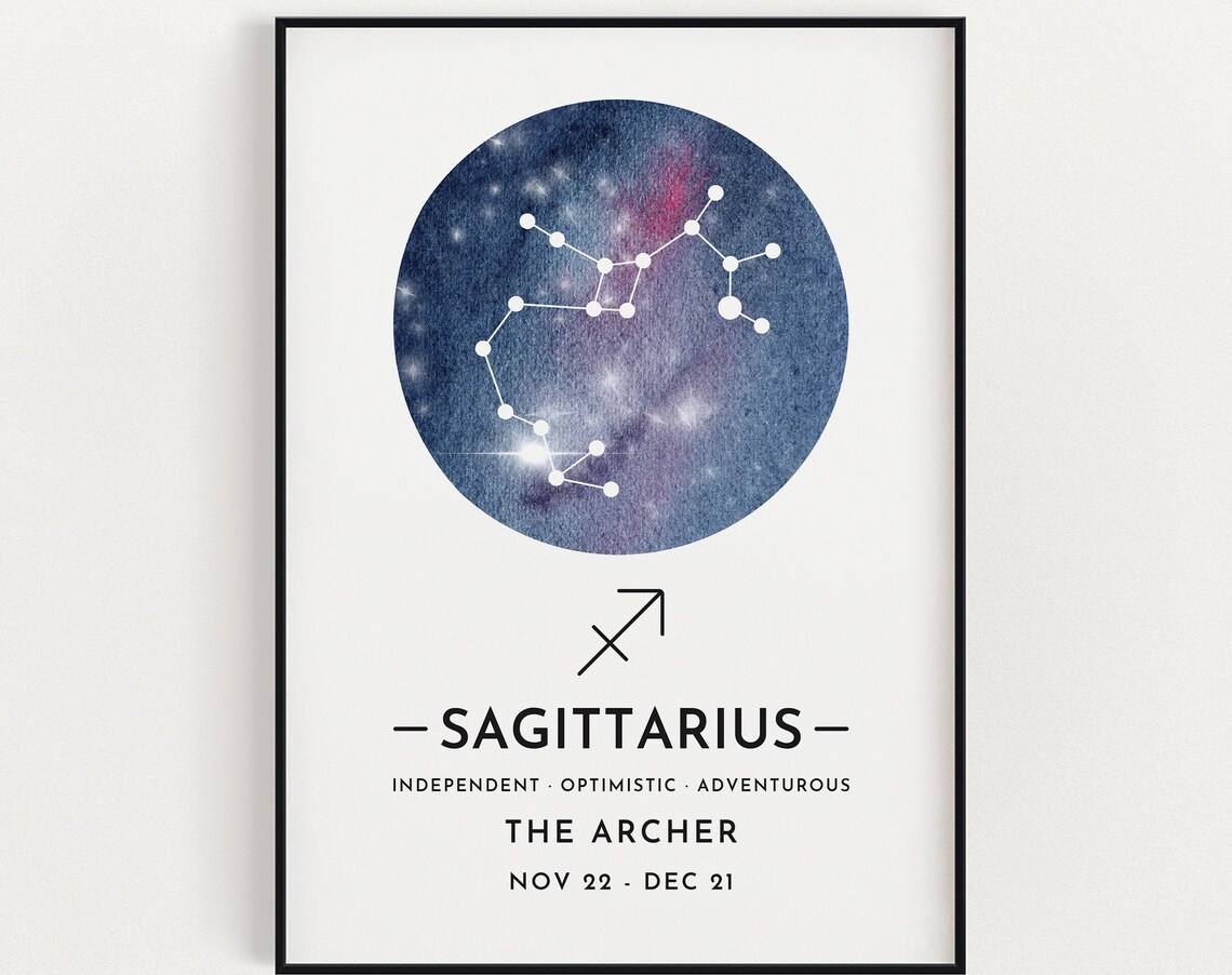 Sagittarius Constellation Zodiac Star Sign Watercolor Birthday Print