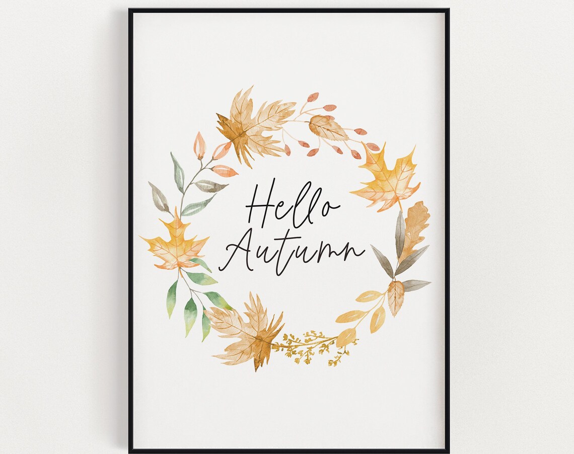 Hello Autumn Pumpkin Print, Fall Decor Poster