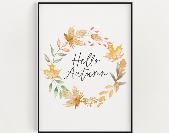 Hello Autumn Pumpkin Print, Fall Decor Poster