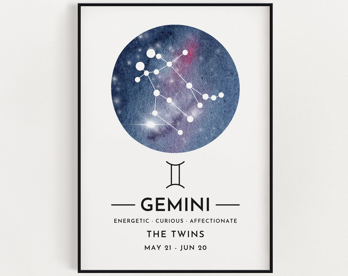 Gemini Star Sign Wall Art Gemini Print Zodiac Instant Constellation Wall Art Birthday Gift