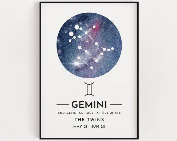 Gemini Star Sign Wall Art Gemini Print Zodiac Instant Constellation Wall Art Birthday Gift