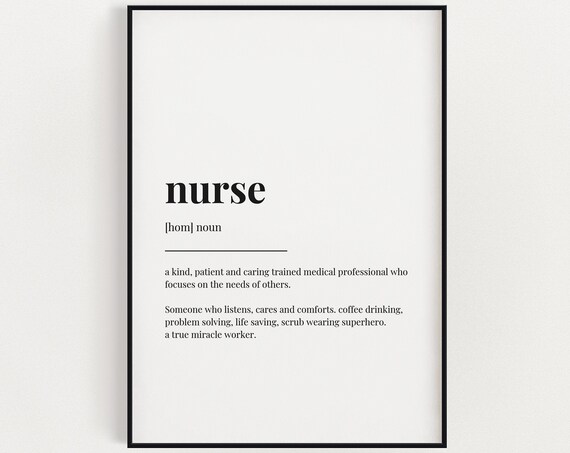 Nurse Definition Typography Quote Poster Medical Graduation Gift Decor