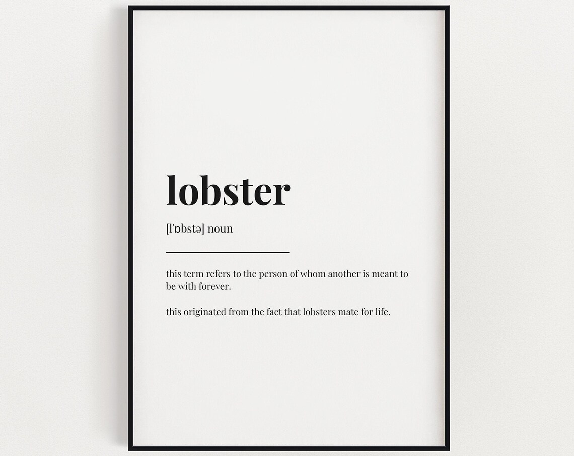 Lobster Definition Meaning Art Print, Valentine Gift