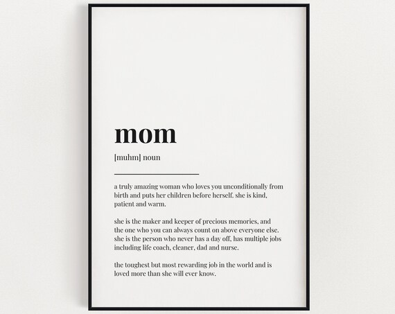 Mom Definition Meaning Typography Gift Art Print