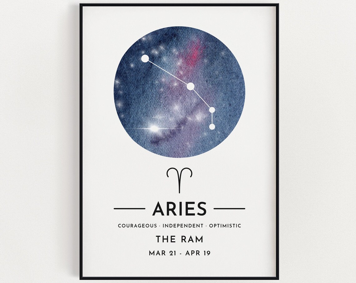 Aries Zodiac Constellation Poster Ram Star Sign for March April Birthday Gift