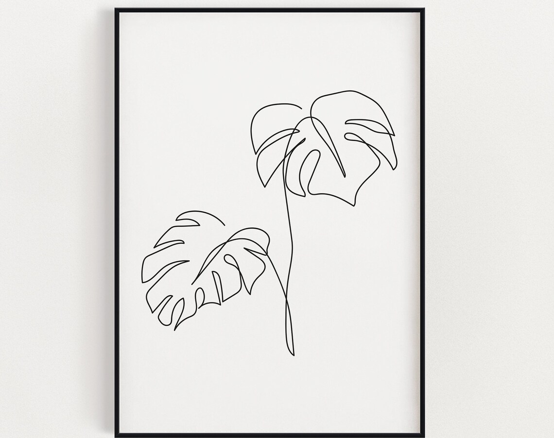 Monstera Leaf Drawing, Abstract Line Art Print