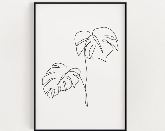 Monstera Leaf Drawing, Abstract Line Art Print