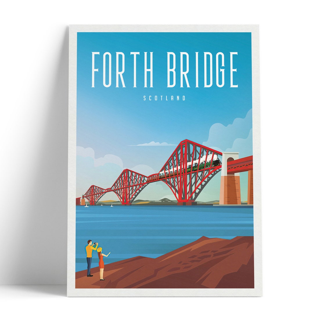 Forth Bridge Scotland Red Railway Bridge Steam Train Travel Poster