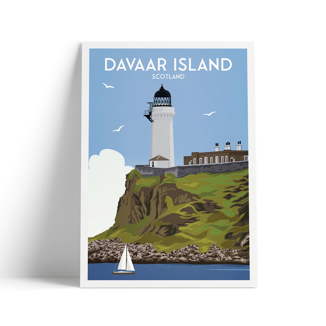 Davaar Island Scotland Lighthouse Coastal Cliffs Travel Poster
