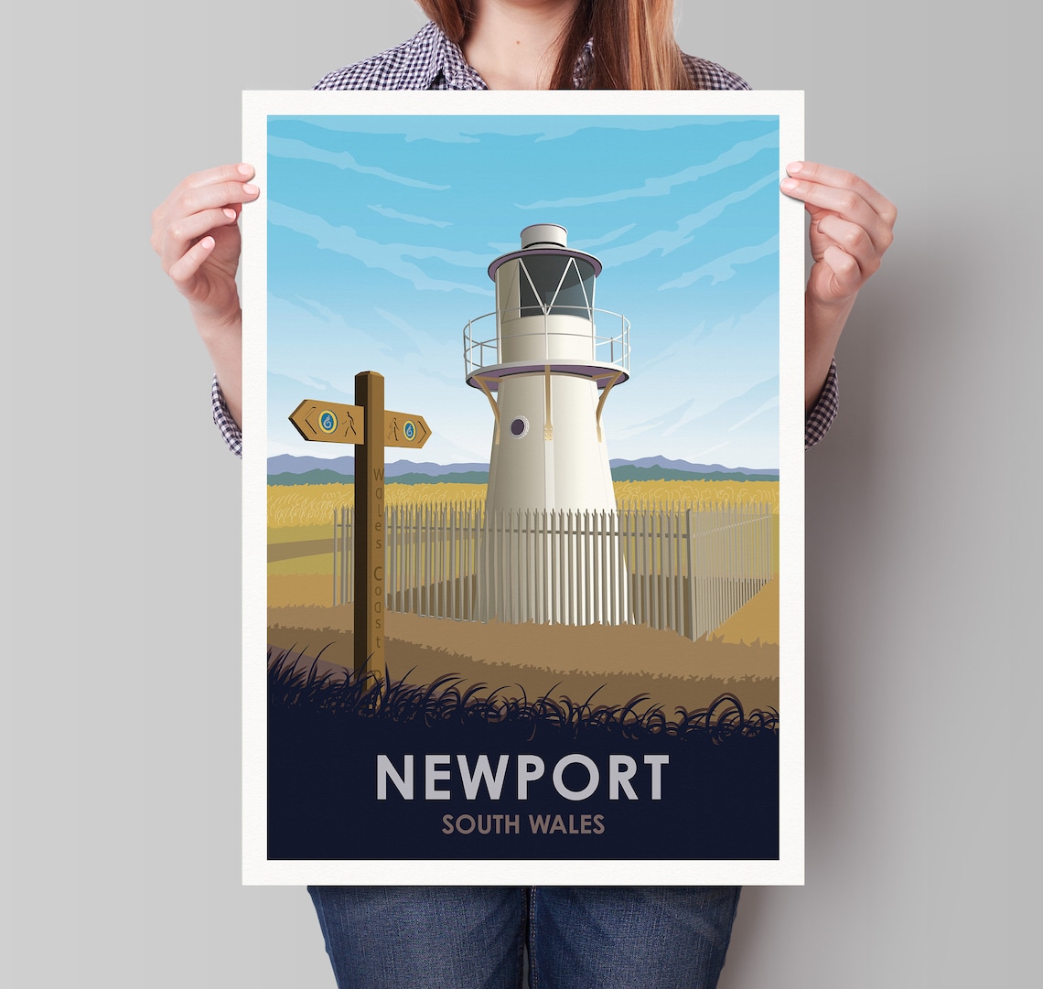 Newport South Wales East Usk Lighthouse Coast Path Travel Poster