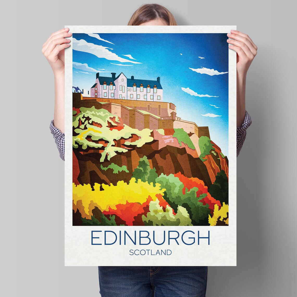 Edinburgh Scotland Castle On The Rock Vintage Travel Art Poster