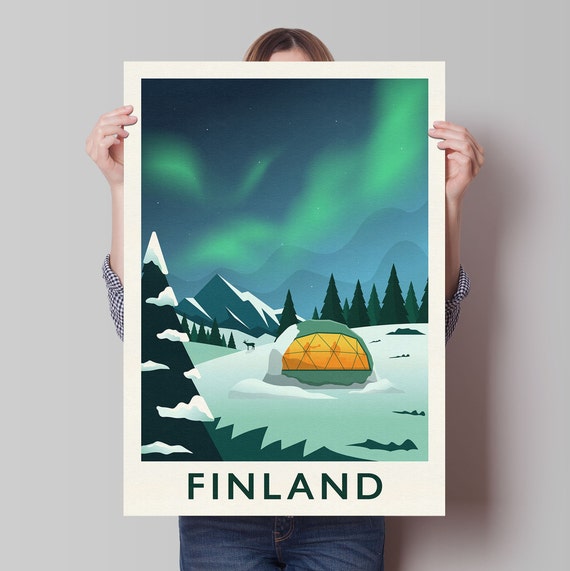 Finland Northern Lights Travel Poster