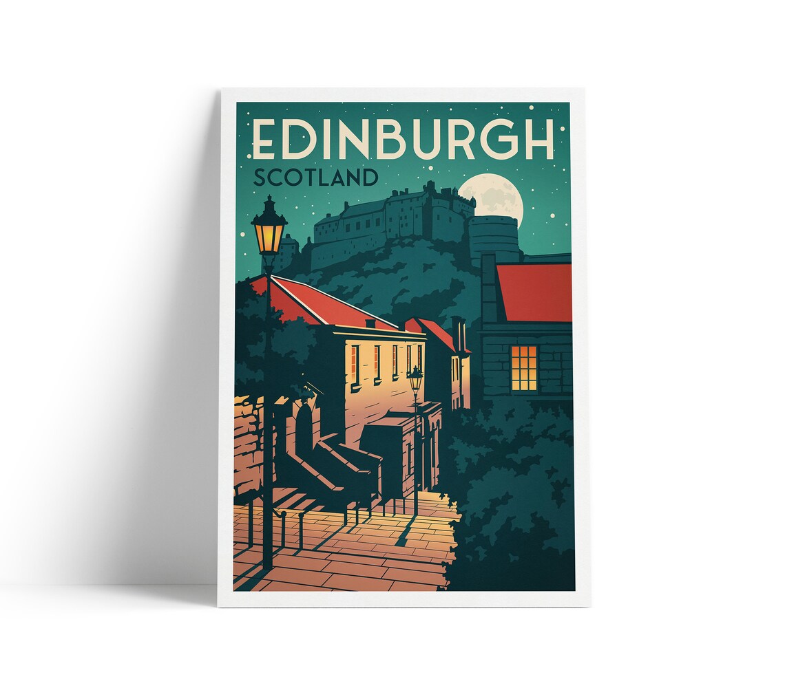 Edinburgh Castle Vennel Steps View Travel Poster