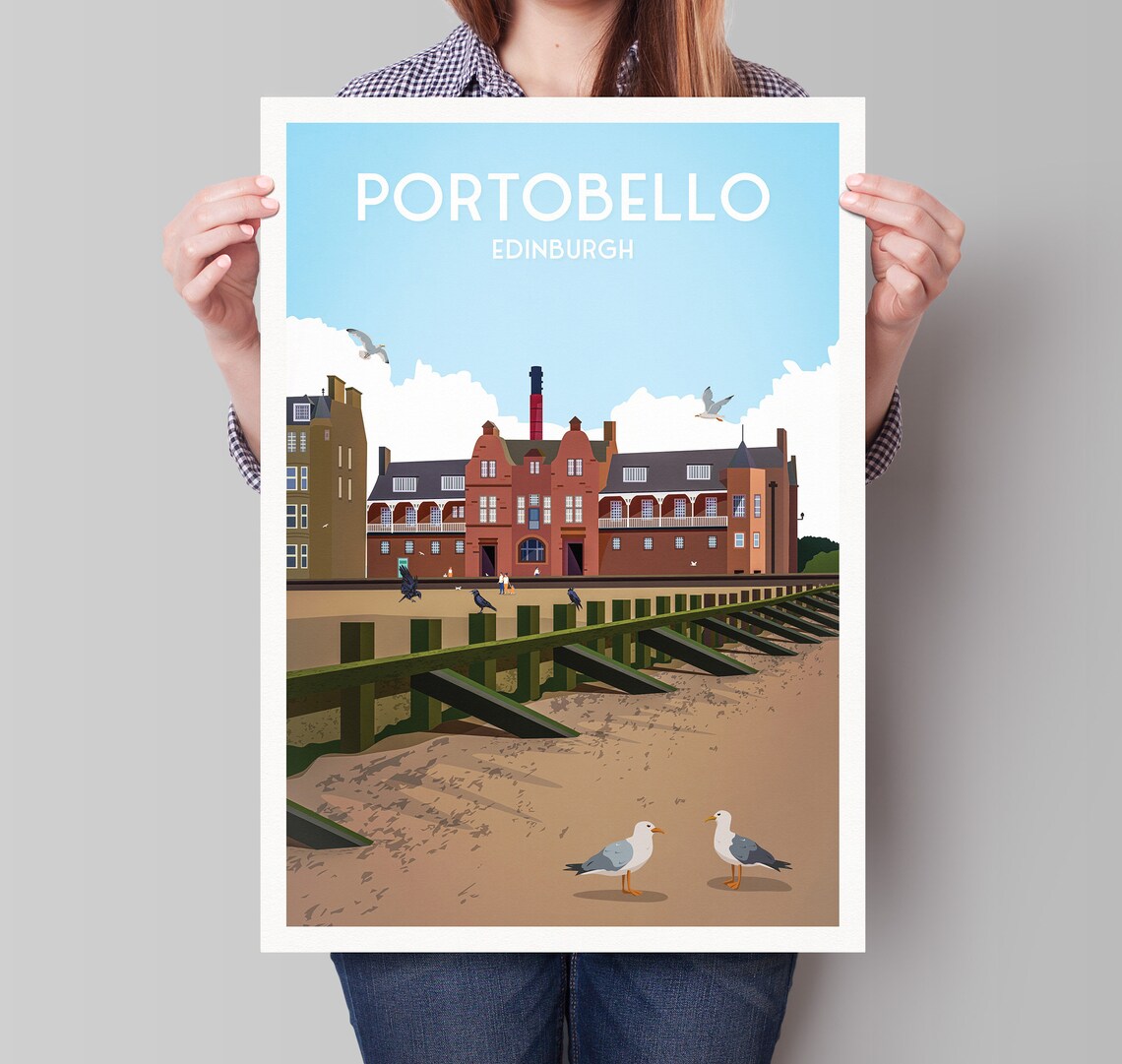 Portobello Beach Travel Poster, Edinburgh Scottish Art