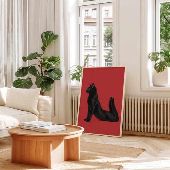 Funny Black Cat Surreal Art Print