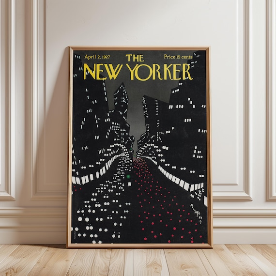 Vintage New York City Magazine Cover Print Manhattan Night Traffic Wall Art Nyc Skyline Poster Urban Decor Retro Travel Gift