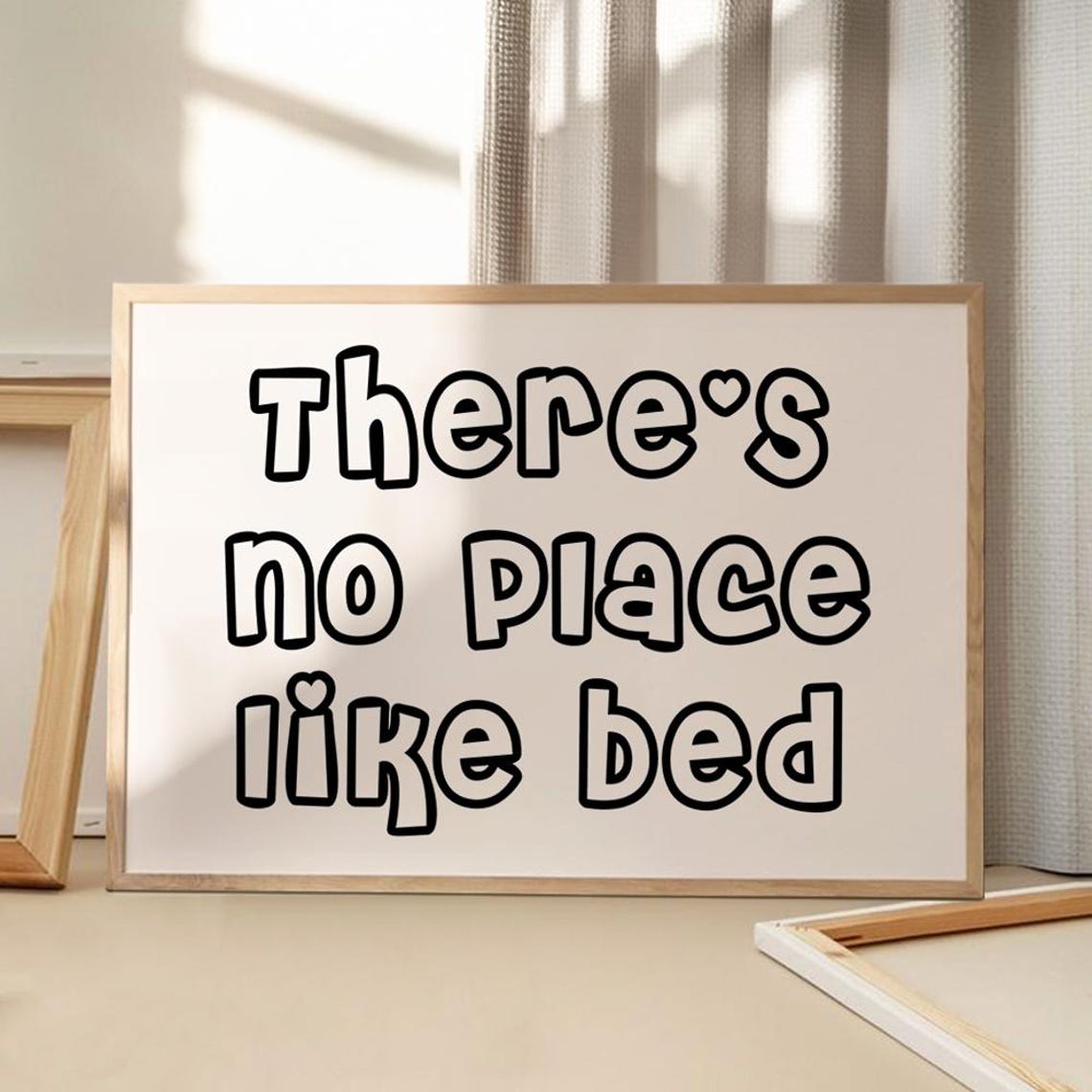 There Is No Place Like Bed Fun Black Outline Typography Poster