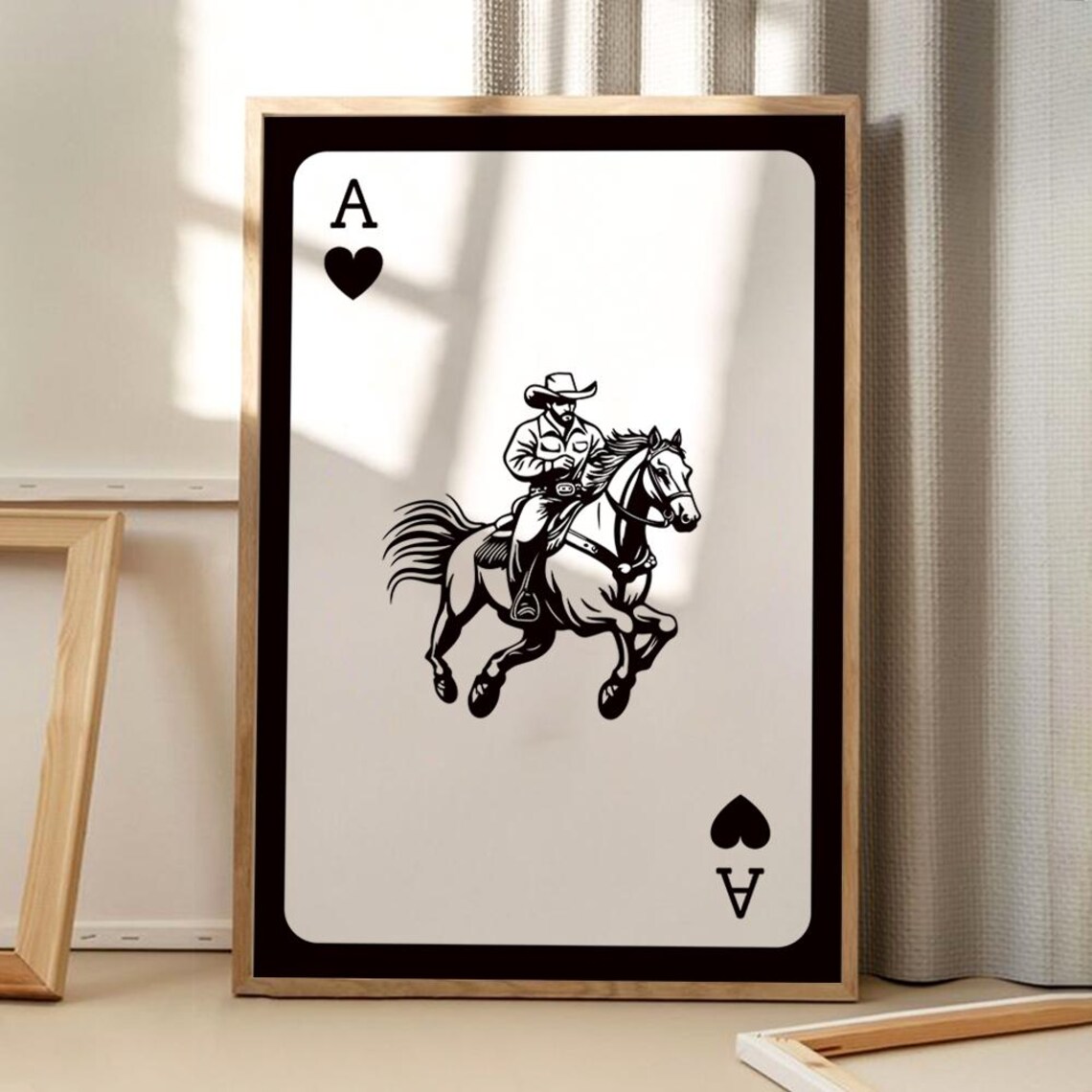 Ace Of Hearts Cowboy Riding Horse Playing Card Style Retro Art Poster