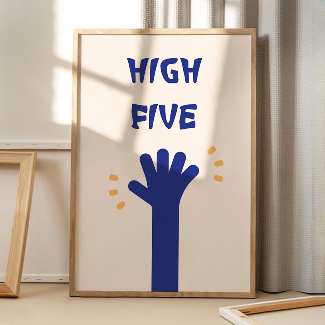 High Five Blue Hand Playful Typography Fun Kids Room Art Poster