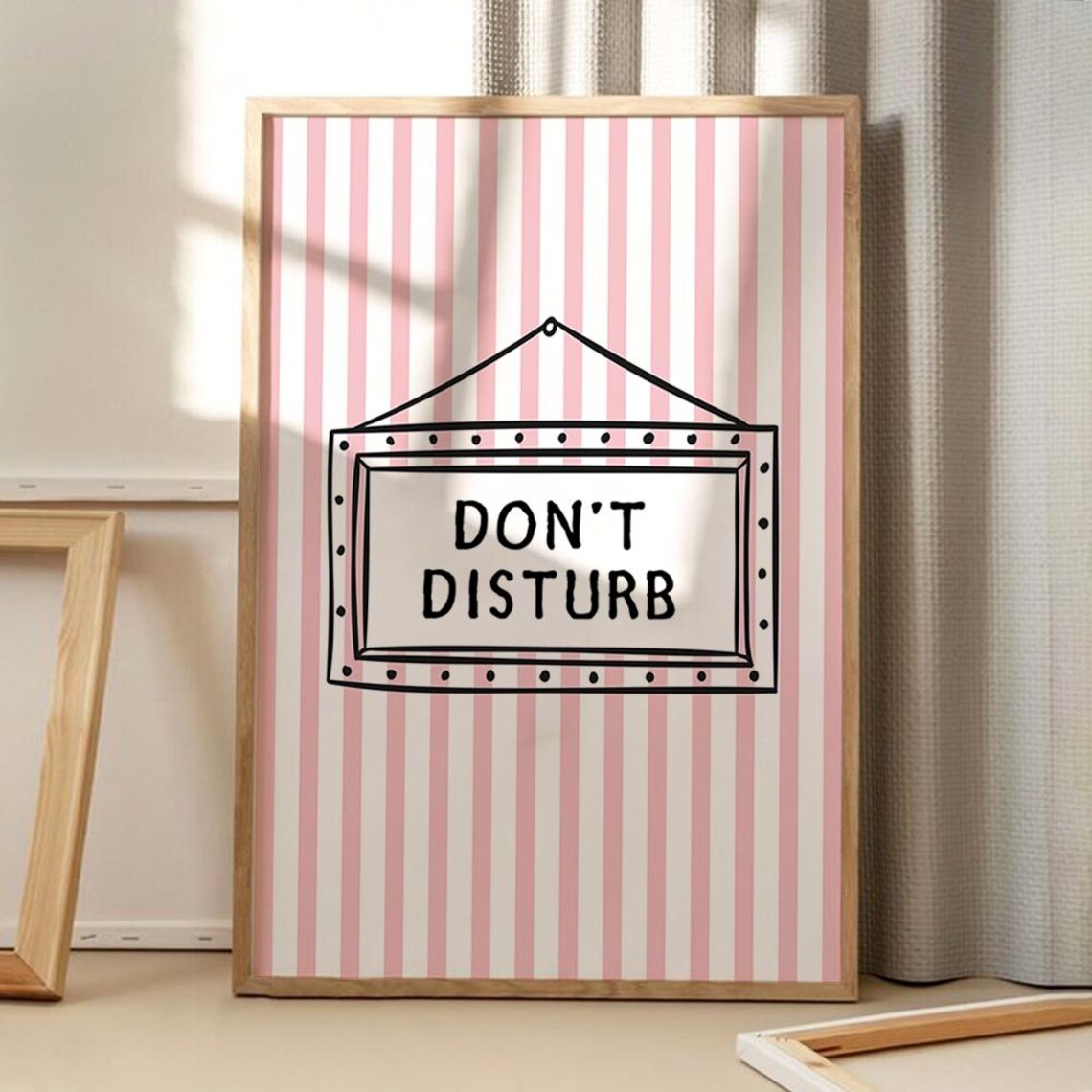 Trendy Dont Disturb Hanging Door Sign On Pink Stripes Poster