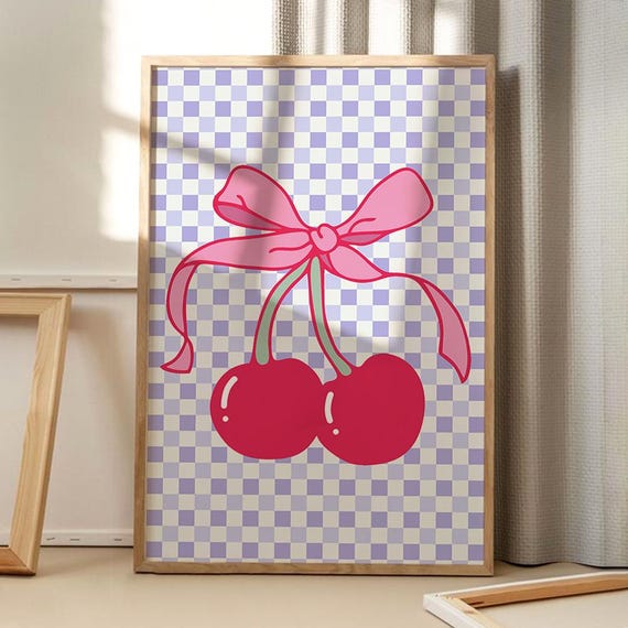 Cherry Print Art Poster Trendy Wall Bright Decor Retro Home Printed Gift