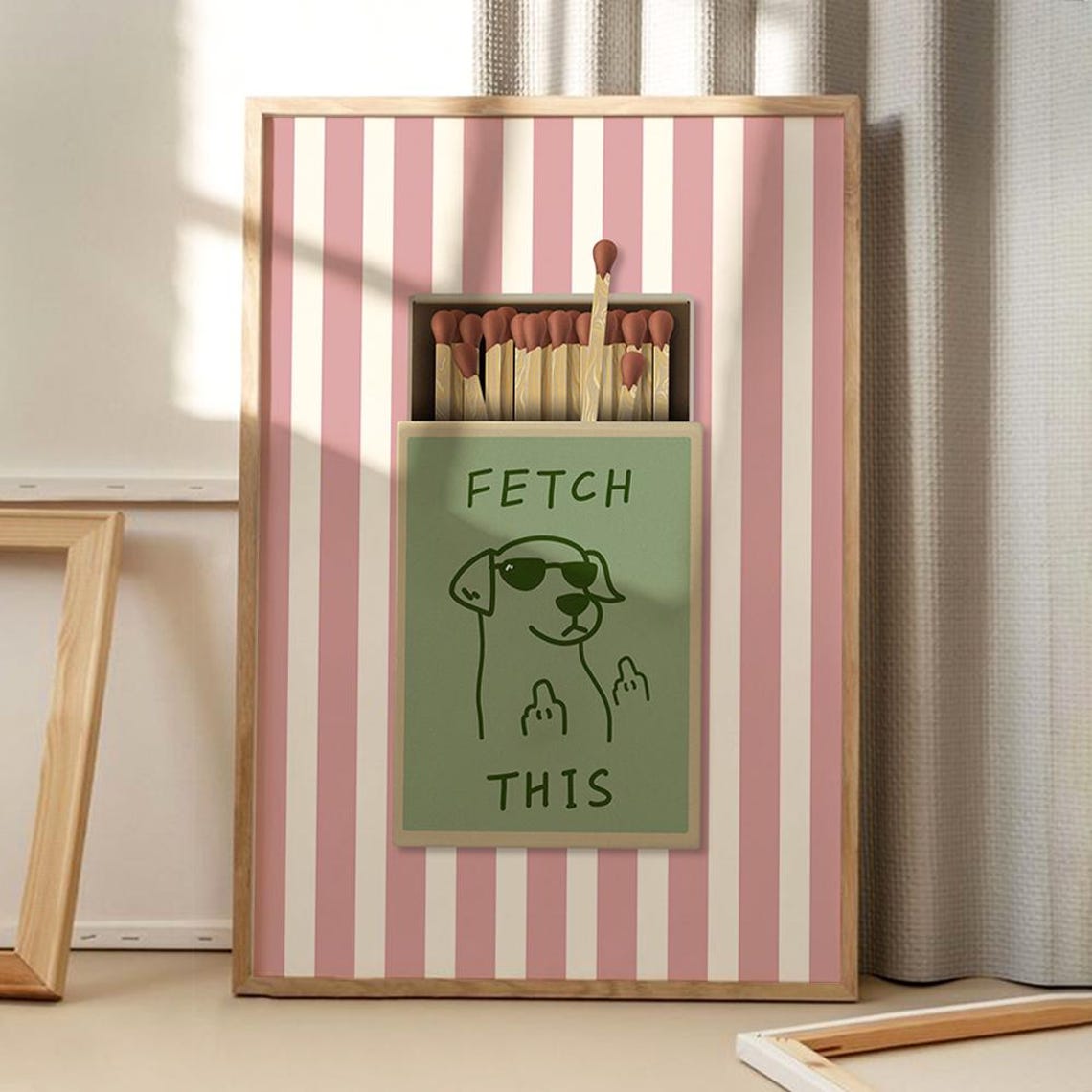 Fetch This Dog Matchbox Stripe Art Poster Trendy Wall Funny Decor Retro Home Print Printed Gift