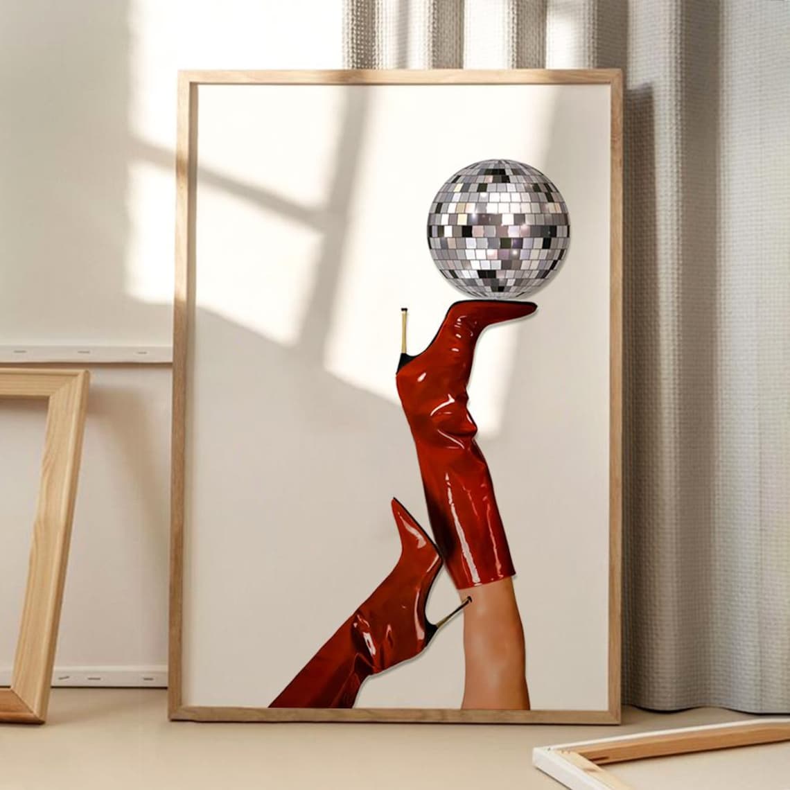Red Patent Boots Disco Ball Retro Groovy Funky Party Decor Poster
