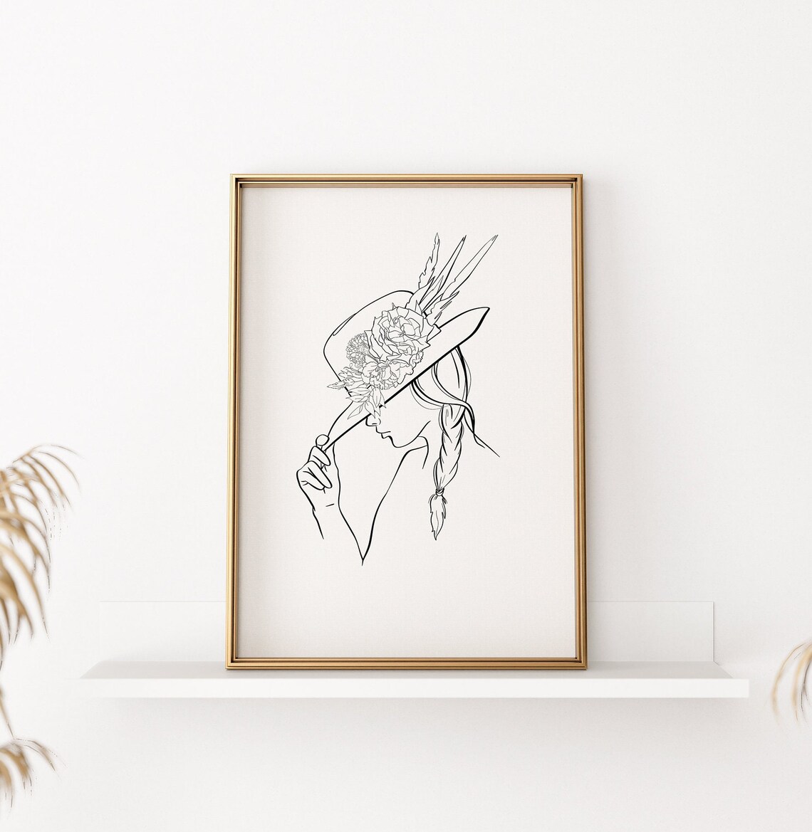 Cowgirl Flower Hat Line Art, Western Art Print - Image 2