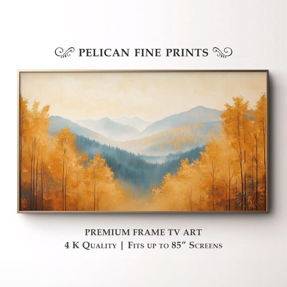 Autumn Mountain Forest Frame Tv Art Cozy Fall Landscape With Golden Trees Tranquil Wall Decor Rustic For Samsung Tv35