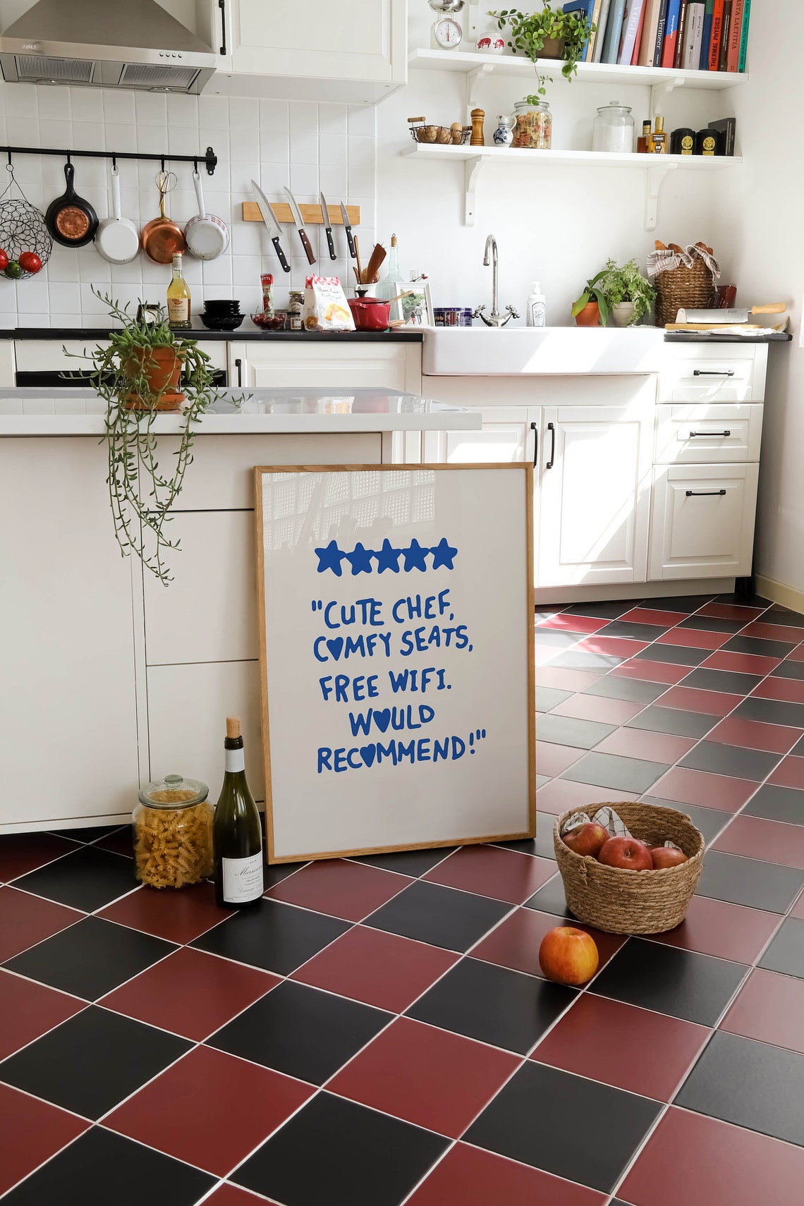 Five Star Cute Chef Comfy Seats Review Blue Funny Kitchen Poster - Image 2