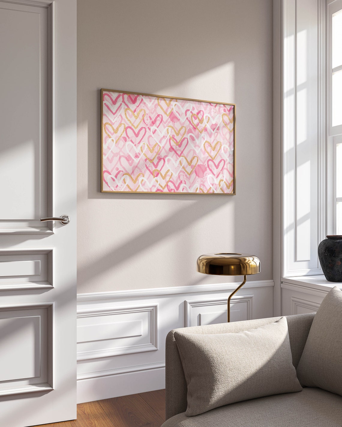 Pink Hearts Gold Glitter Heart Pattern Valentine Sweet Decor Poster - Image 2