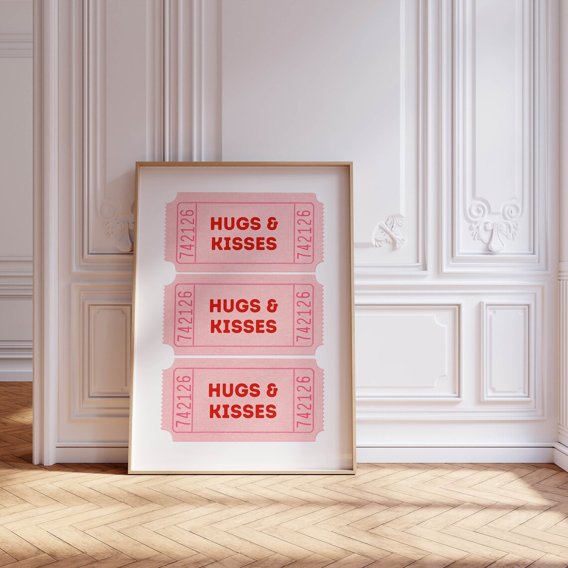 Pink Hugs and Kisses Admit One Vintage Retro Ticket Stub Poster - Image 2