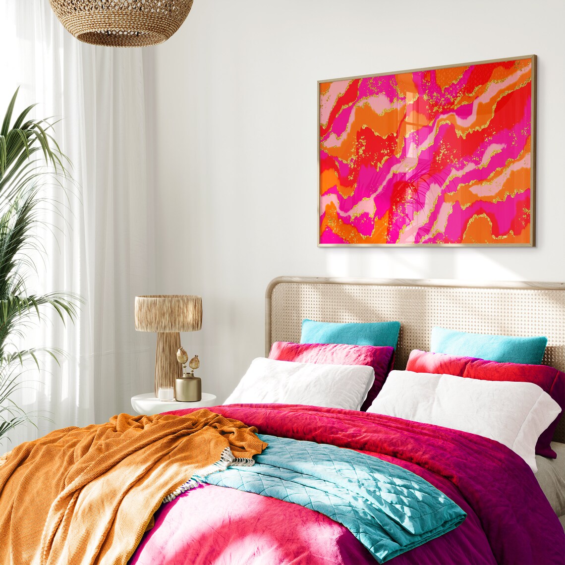 Pink Orange Abstract Painting, Preppy Room Decor Art Print - Image 3