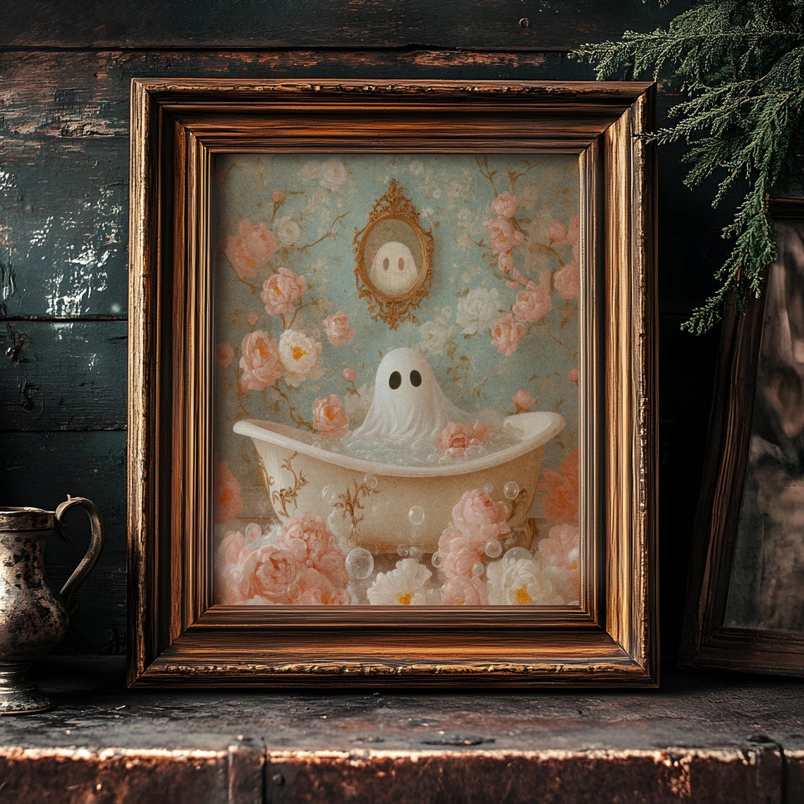 Pastel Ghost Bubble Bath Pink Roses Victorian Spooky Decor Poster - Image 3